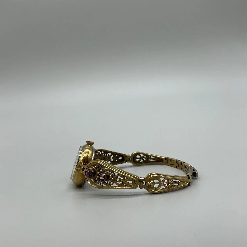 Vintage Chaika Yanka Womens Watch 22mm Filigree Purple Stone Manual Wind 6.25